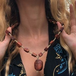 COPY - Egyptian Beetle wood necklace